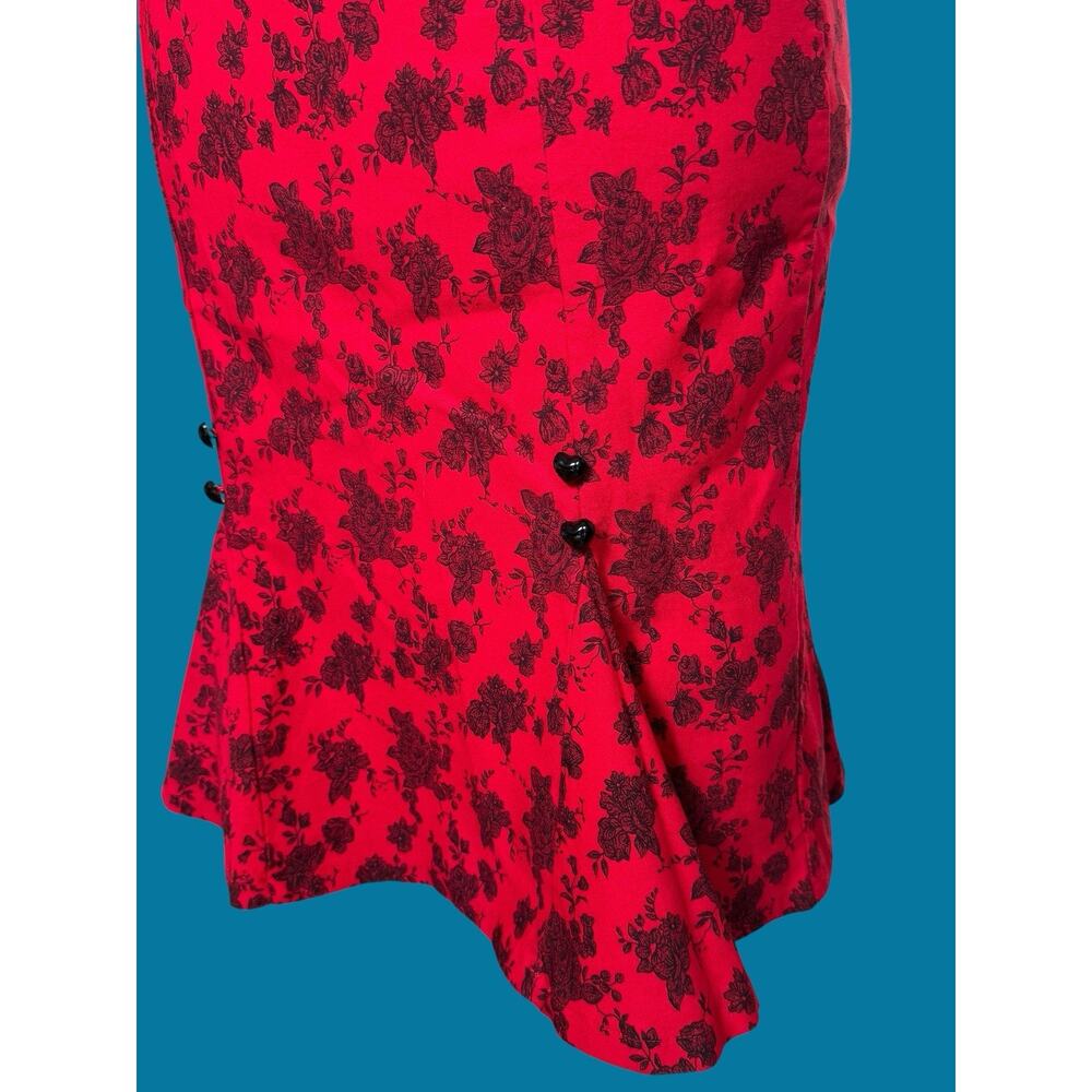 VOODOO VIXEN Retro Red & Black Floral Knee-Length Stretchy Wiggle Skirt, Pinup - Picture 10 of 14